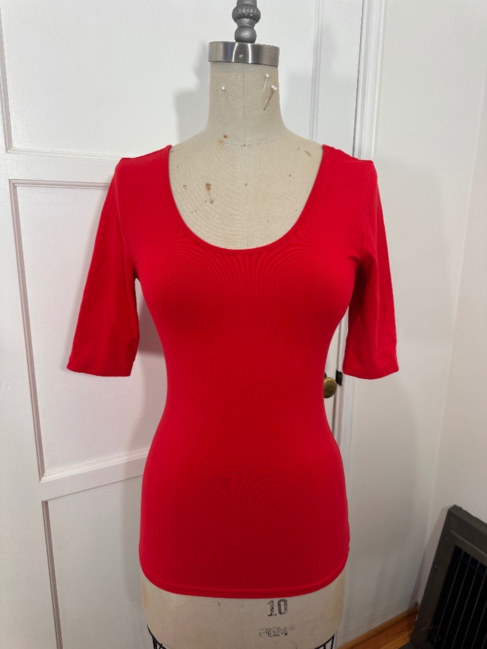 red scoop neck tee